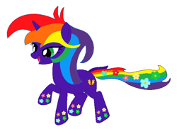 Size: 668x505 | Tagged: safe, artist:brightstar40k, derpibooru import, oc, oc:rainbow flower, unicorn, female, horn, rainbow power, simple background, solo, white background