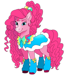 Size: 741x854 | Tagged: safe, artist:byefella, derpibooru import, edit, pinkie pie, horse, g4, anonymous editor, blue eyes, clothes, curly hair, curly mane, curly tail, female, pink coat, simple background, smiling, socks, solo, style emulation, tail, transparent background, unshorn fetlocks, wild manes, wild manesified