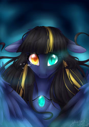 Size: 2044x2933 | Tagged: safe, artist:yozora122, derpibooru import, oc, oc only, oc:moonfall, pegasus, pony, crying, female, heterochromia, jewelry, mare, necklace, solo