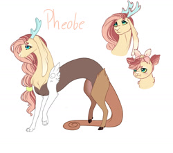 Size: 1700x1500 | Tagged: safe, artist:yozora122, derpibooru import, oc, oc only, oc:phoebe, draconequus, hybrid, pony, antlers, female, interspecies offspring, next generation, offspring, parent:discord, parent:fluttershy, parents:discoshy, simple background, solo, white background