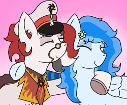 Size: 1238x1018 | Tagged: safe, artist:thomas.senko, derpibooru import, oc, oc:red rocket, oc:winter white, pegasus, unicorn, equestria at war mod, clothes, collar, flower, glasses, hat, horn, necktie, peaked cap, pegasus oc, unicorn oc, uniform