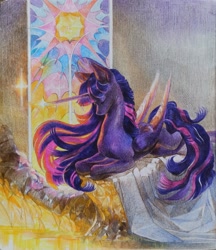 Size: 2211x2560 | Tagged: safe, artist:yanisfucker, derpibooru import, twilight sparkle, twilight sparkle (alicorn), alicorn, pony, g4, female, lying down, mare, prone, solo, traditional art