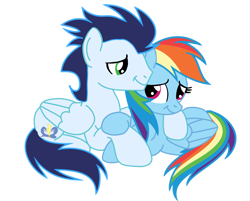 Size: 4189x3369 | Tagged: safe, artist:soarindasher10, rainbow dash, soarin', pegasus, pony, best pony, cute, cyan coat, dashabetes, emerald green eyes, female, heartwarming, magenta eyes, male, mare, shipping, simple background, sky blue coat, soarindash, stallion, straight, sweet dreams fuel, transparent background