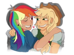 Size: 680x510 | Tagged: safe, artist:ssuminv, derpibooru import, applejack, rainbow dash, equestria girls, g4, appledash, duo, duo female, female, lesbian, shipping, solo