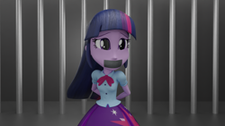 Size: 3840x2160 | Tagged: safe, artist:ennddy, derpibooru import, twilight sparkle, human, equestria girls, g4, 3d, bondage, clothes, crying, female, gag, hands behind back, high res, skirt, solo, tape, tape gag, tied up