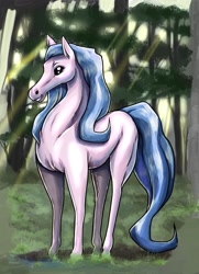 Size: 1859x2574 | Tagged: safe, artist:buttercupsaiyan, derpibooru import, oc, horse, blue mane, cute, digital art, equine, female, forest, nature, outdoors, pink, solo, tree