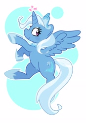 Size: 1980x2847 | Tagged: safe, artist:kindakismet, derpibooru import, trixie, alicorn, pony, g4, abstract background, alicornified, crown, female, jewelry, mare, race swap, regalia, smiling, solo, trixiecorn