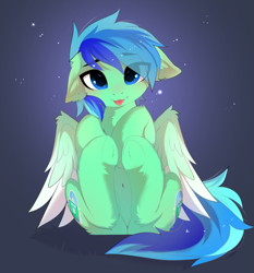 Size: 3621x3886 | Tagged: safe, artist:empress-twilight, derpibooru import, oc, oc only, oc:jade breezeand, pegasus, pony, :p, belly, belly button, butt, cheek fluff, chest fluff, commission, cute, ear fluff, ears, eye clipping through hair, eyebrows, eyebrows visible through hair, featureless crotch, female, floppy ears, hooves together, legs in air, looking at you, mare, ocbetes, pegasus oc, plot, smiling, smiling at you, solo, spread wings, tail, tongue, tongue out, underhoof, wings, ych result