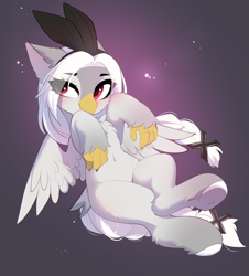 Size: 3318x3670 | Tagged: safe, artist:empress-twilight, derpibooru import, oc, oc only, oc:viktoria, classical hippogriff, hippogriff, belly, belly button, cheek fluff, chest fluff, commission, ear fluff, ears, eye clipping through hair, eyebrows, eyebrows visible through hair, female, hippogriff oc, leg fluff, solo, spread wings, tail, wings, ych result