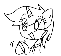 Size: 354x326 | Tagged: safe, artist:kruvvv, derpibooru import, oc, oc only, oc:littlepip, pony, unicorn, fallout equestria, eye clipping through hair, eyebrows, eyebrows visible through hair, horn, open mouth, raised eyebrow, raised hoof, raised leg, simple background, sketch, smiling, solo, white background