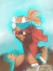 Size: 523x700 | Tagged: safe, artist:jhonnyul, derpibooru import, shanty goat, goat, them's fightin' herds, barrel, blushing, community related, female, raised hoof, raised leg, rectangular pupil, solo, tongue, tongue out