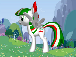 Size: 749x562 | Tagged: safe, artist:glamrockmangle123, derpibooru import, oc, oc only, pony, pony creator, 3d, iran, nation ponies, outdoors, ponified, ponylumen, screencap background, solo, species swap