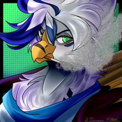 Size: 1000x1000 | Tagged: safe, artist:legendaryshadee, derpibooru import, oc, oc:gritz, griffon, bust, cigarette, portrait, smoke, solo