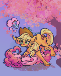 Size: 3200x4000 | Tagged: safe, artist:an25darkking, derpibooru import, applejack, pinkie pie, rainbow dash, earth pony, pony, outdoors, signature, tree