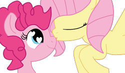 Size: 1024x600 | Tagged: safe, artist:jadeharmony, derpibooru import, fluttershy, pinkie pie, earth pony, pegasus, pony, base used, cute, daaaaaaaaaaaw, diapinkes, duo, eyes closed, female, flutterpie, flying, heart, heart eyes, heartwarming, kissing, lesbian, mare, nose kiss, shipping, shyabetes, smiling, spread wings, wholesome, wingding eyes, wings