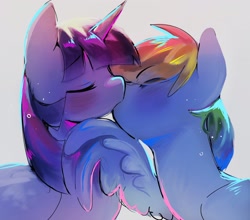 Size: 2048x1806 | Tagged: safe, artist:piesinful, derpibooru import, rainbow dash, twilight sparkle, twilight sparkle (alicorn), alicorn, pegasus, pony, blushing, duo, eyes closed, female, kissing, lesbian, mare, shipping, twidash