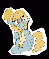 Size: 1707x2048 | Tagged: safe, artist:lockheart, derpibooru import, oc, oc only, oc:fair flyer, pegasus, pony, black background, bowtie, cane, clothes, female, hat, long eyelashes, mare, mare fair, simple background, sitting, solo, top hat, tuxedo