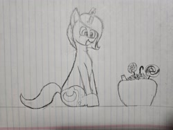 Size: 4000x3000 | Tagged: safe, artist:ninjanaut1000, derpibooru import, princess luna, candy, female, food, lineart, lined paper, mare, mlp fim's fourteenth anniversary, nightmare night, smiling, solo, traditional art