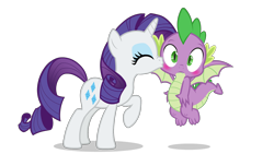 Size: 1920x1080 | Tagged: safe, artist:georgegarza01, derpibooru import, rarity, spike, dragon, pony, unicorn, g4, age difference, blushing, cute, duo, duo male and female, eyes closed, female, horn, kiss on the cheek, kissing, male, raribetes, shipping, shocked, simple background, sparity, spikabetes, spikelove, straight, transparent background, vector, winged spike, wings