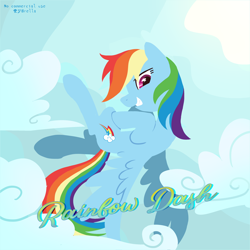 Size: 3000x3000 | Tagged: safe, artist:brella, derpibooru import, rainbow dash, pegasus, pony, g4, cloud, female, flying, looking at you, looking back, looking back at you, mare, outdoors, sky, solo, spread wings, wingding eyes, wings