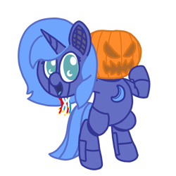 Size: 1000x1000 | Tagged: safe, artist:theunidentifiedchangeling, derpibooru import, princess luna, alicorn, pony, robot, robot pony, g4, bipedal, broken, decapitated, female, filly, foal, halloween, holding head, holiday, jack-o-lantern, mechabare, mlp fim's fourteenth anniversary, princess lunabot, pumpkin, simple background, smiling, solo, transparent background, wingding eyes, woona, woonabot, younger