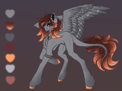 Size: 1247x931 | Tagged: safe, artist:reminati_27, derpibooru import, oc, oc only, oc:reminati, pegasus, pony, armband, chest fluff, concave belly, ear piercing, earring, eye scar, facial scar, feathered fetlocks, female, jewelry, leonine tail, looking at you, mare, necklace, piercing, reference sheet, scar, smiling, solo, spread wings, tail, thin, wings