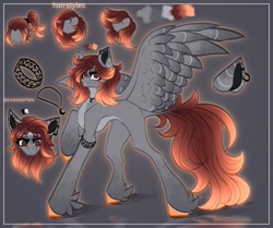 Size: 1093x912 | Tagged: safe, artist:reminati_27, derpibooru import, oc, oc only, oc:reminati, pegasus, pony, armband, ear piercing, earring, eye scar, facial scar, female, fetlock tuft, jewelry, leonine tail, mare, necklace, piercing, reference sheet, scar, solo, tail