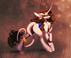 Size: 1111x897 | Tagged: safe, artist:reminati_27, derpibooru import, oc, oc only, pony, unicorn, choker, curved horn, female, horn, jewelry, leonine tail, mare, necklace, solo, tail, unshorn fetlocks, wristband