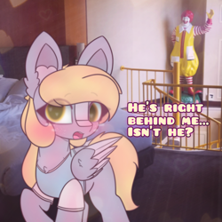 Size: 2664x2662 | Tagged: safe, artist:sodapop sprays, derpibooru import, part of a series, part of a set, derpy hooves, pegasus, pony, series:derpy can't catch a break, g4, clown, indoors, mcdonald's, ronald mcdonald