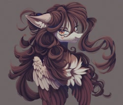 Size: 1208x1036 | Tagged: safe, artist:reminati_27, derpibooru import, oc, oc only, pegasus, pony, brown background, bust, female, looking at you, looking back, looking back at you, mare, simple background, solo