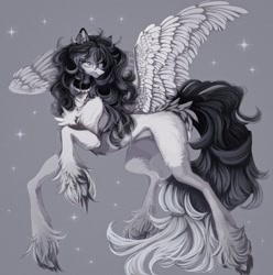 Size: 1431x1444 | Tagged: safe, artist:reminati_27, derpibooru import, oc, oc only, pegasus, pony, choker, ear piercing, earring, female, jewelry, mare, necklace, piercing, solo, spread wings, unshorn fetlocks, wings