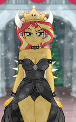 Size: 4932x7830 | Tagged: safe, artist:charliexe, artist:emeraldblast63, derpibooru import, sunset shimmer, human, equestria girls, g4, bowsette, breasts, cleavage, clothes, cosplay, costume, crossover, female, legs together, solo, stupid sexy sunset shimmer, sunset jiggler, super mario bros.