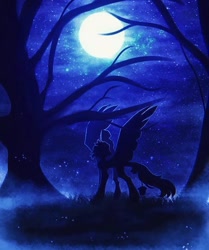 Size: 526x630 | Tagged: safe, artist:reminati_27, derpibooru import, oc, oc only, alicorn, pony, alicorn oc, commission, full moon, horn, moon, night, silhouette, solo, spread wings, tree, wings