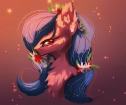 Size: 1015x840 | Tagged: safe, artist:reminati_27, derpibooru import, oc, oc only, bat pony, pony, bust, chest fluff, female, flower, flower in hair, mare, portrait, solo