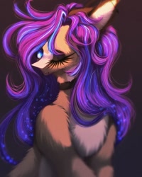 Size: 856x1070 | Tagged: safe, artist:reminati_27, derpibooru import, oc, oc only, oc:ouija, earth pony, pony, bust, choker, ear piercing, earring, female, jewelry, mare, one eye closed, piercing, solo, wink