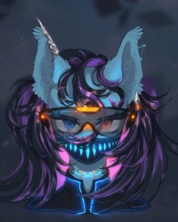 Size: 1080x1349 | Tagged: safe, artist:reminati_27, derpibooru import, oc, oc only, pony, choker, clothes, ear piercing, earring, face mask, female, heterochromia, jewelry, mare, mask, piercing, solo, visor