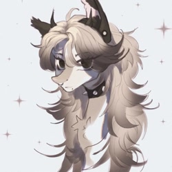 Size: 1080x1080 | Tagged: safe, artist:reminati_27, derpibooru import, oc, oc only, pony, bust, chest fluff, choker, commission, ear piercing, earring, eye clipping through hair, eyebrows, eyebrows visible through hair, female, horns, jewelry, lip piercing, mare, nose piercing, nose ring, piercing, portrait, snake bites, solo, spiked choker