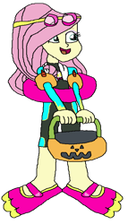 Size: 1941x3405 | Tagged: safe, artist:christian soto, derpibooru import, fluttershy, better together, equestria girls, forgotten friendship, g4, clothes, equestria girls specials, flippers, goggles, halloween, holiday, pumpkin bucket, simple background, swimsuit, towel, transparent background, trick or treat, water wings, wetsuit