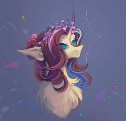 Size: 791x764 | Tagged: safe, artist:reminati_27, derpibooru import, oc, oc only, pony, unicorn, chest fluff, curved horn, female, floral head wreath, flower, horn, mare, solo