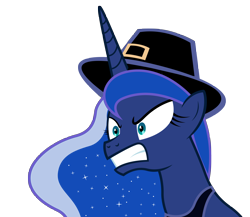 Size: 5184x4500 | Tagged: safe, artist:1611volk, artist:dharthez, derpibooru import, edit, princess luna, alicorn, pony, g4, luna eclipsed, season 2, angry, bust, cromwell, ethereal mane, hat, puritan, simple background, solo, transparent background, vector, vector edit