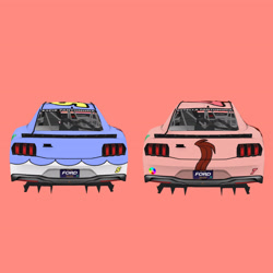 Size: 3464x3464 | Tagged: safe, artist:screaming luigi racing, derpibooru exclusive, derpibooru import, screencap, oc, oc only, oc:espie pantomimia, oc:estella pantomimia, car, carviewer, duo, duo female, elements of justice, female, ford, ford dark horse, photo, siblings, sisters, twins