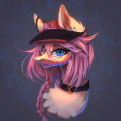 Size: 1080x1080 | Tagged: safe, artist:reminati_27, derpibooru import, oc, oc only, pony, baseball cap, braid, bust, cap, chest fluff, choker, female, hat, mare, portrait, solo