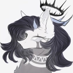 Size: 1080x1080 | Tagged: safe, artist:reminati_27, derpibooru import, oc, oc only, pony, bust, eye scar, facial scar, horns, jewelry, portrait, regalia, scar, simple background, solo, white background