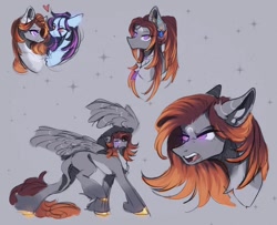 Size: 1080x878 | Tagged: safe, artist:reminati_27, derpibooru import, oc, oc only, oc:reminati, pegasus, pony, chest fluff, choker, duo, ear piercing, earring, female, fetlock tuft, floating heart, gray background, heart, jewelry, leonine tail, mare, piercing, simple background, tail