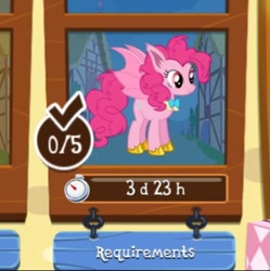 Size: 442x444 | Tagged: safe, derpibooru import, idw, pinkie pie, bat pony, pony, g4, bat ponified, bowtie, cute, female, gameloft, idw showified, mare, my little pony: magic princess, pinkiebat, race swap, solo, species swap