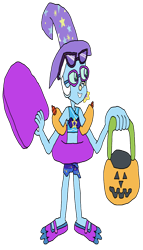 Size: 1941x3405 | Tagged: safe, artist:christian soto, derpibooru exclusive, derpibooru import, trixie, better together, equestria girls, forgotten friendship, g4, bikini, clothes, equestria girls specials, female, flippers, goggles, halloween, hat, holiday, inner tube, kickboard, noseclip, pool toy, pumpkin bucket, sarong, simple background, solo, sunglasses, sunscreen, swimsuit, towel, transparent background, trick or treat, water wings