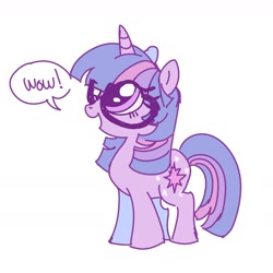 Size: 1754x1754 | Tagged: safe, artist:dulcesilly, derpibooru import, twilight sparkle, unicorn twilight, pony, unicorn, g4, cute, dialogue, female, glasses, horn, mare, open mouth, open smile, simple background, smiling, solo, speech bubble, twiabetes, white background