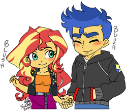 Size: 600x524 | Tagged: safe, artist:sis-chan, derpibooru import, flash sentry, sunset shimmer, equestria girls, g4, blushing, duo, duo male and female, female, flashimmer, male, shipping, simple background, straight, transparent background