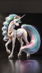 Size: 1600x2800 | Tagged: source needed, safe, ai content, derpibooru import, machine learning generated, princess celestia, alicorn, pony, female, prompter needed, solo