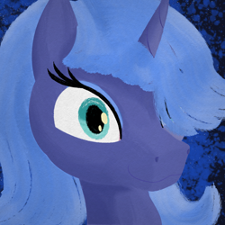 Size: 1024x1024 | Tagged: safe, artist:kujivunia, derpibooru import, princess luna, alicorn, pony, g4, bust, eyelashes, female, head only, lineless, mare, mlp fim's fourteenth anniversary, portrait, s1 luna, smiling, solo